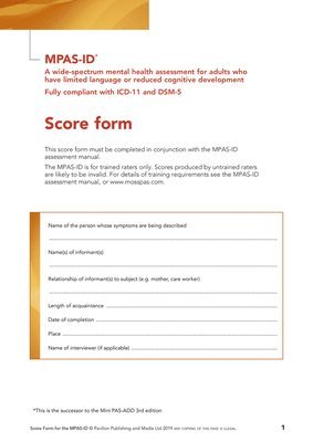 bokomslag Moss-Pas (ID) Interview Score Forms: A Wide-Spectrum Mental Health Assessment for Adults Who Have Limited Language or Reduced Cognitive Development