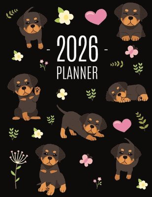 bokomslag Rottweiler Planner 2026: Organizer: January-December (12 Months) Cute Dog Year Scheduler with Pretty Pink Hearts