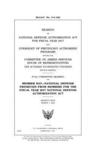 bokomslag Hearing on National Defense Authorization Act for Fiscal Year 2017 and oversight of previously authorized programs before the Committee on Armed Servi