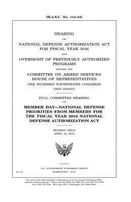 Hearing on National Defense Authorization Act for Fiscal Year 2016 and oversight of previously authorized programs before the Committee on Armed Servi 1