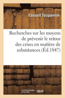 bokomslag Recherches Sur Les Moyens de Prevenir Le Retour Des Crises En Matiere de Subsistances