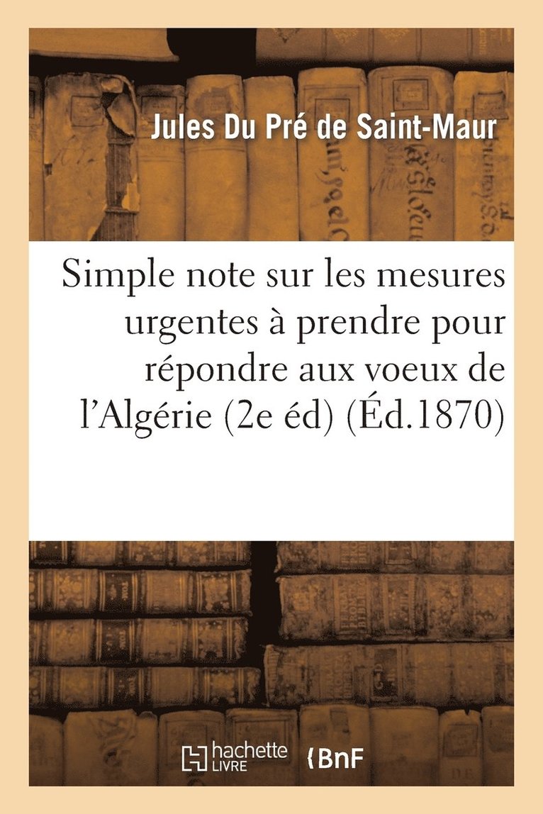 Simple Note Sur Les Mesures Urgentes  Prendre Pour Rpondre Aux Voeux de l'Algrie 1