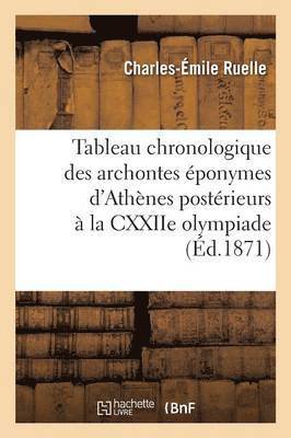 Tableau Chronologique Des Archontes Éponymes d'Athènes Postérieurs À La Cxxiie Olympiade