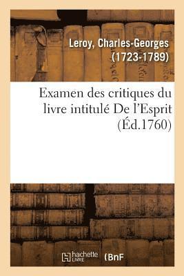 bokomslag Examen Des Critiques Du Livre Intitulé de l'Esprit