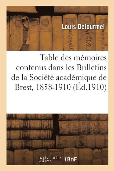 bokomslag Table Des Mémoires Contenus Dans Les Bulletins de la Société Académique de Brest, 1858-1910