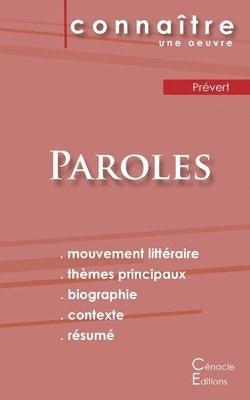 Jacques Prévert - Fiche de lecture Paroles de Prévert (Analyse littéraire de référence et résumé complet), Häftad