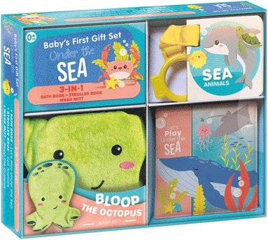CrackBoom! Books - Baby’s First Gift Set Under The Sea: Soft Baby Wash Mitt for Toddlers 1-3, Stroller Book, Waterproof Bath Books - Best Newborn Baby Gifts, Inbunden