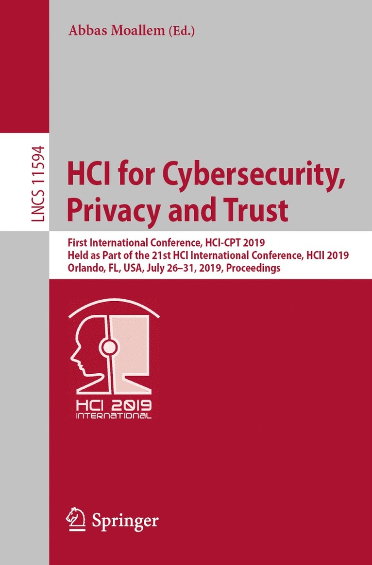 Abbas Moallem - HCI for Cybersecurity, Privacy and Trust, Häftad