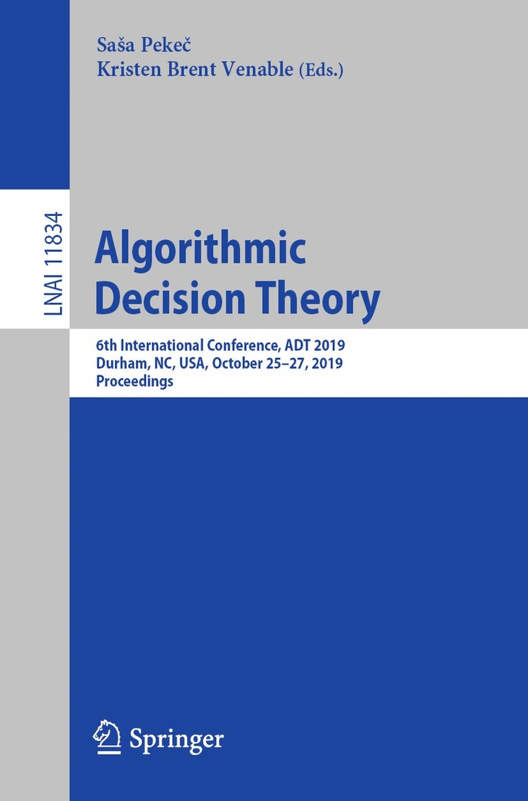 Saša Pekeč, Kristen Brent Venable, Sasa Pekec, Sasa Peke&#269;, Saa Pekec - Algorithmic Decision Theory, Häftad