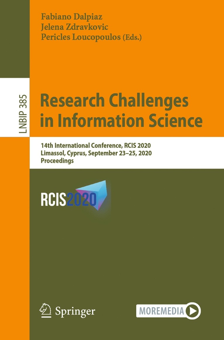 Fabiano Dalpiaz, Jelena Zdravkovic, Pericles Loucopoulos - Research Challenges in Information Science, Häftad