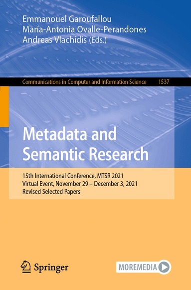 Emmanouel Garoufallou, María-Antonia Ovalle-Perandones, Andreas Vlachidis - Metadata and Semantic Research, Häftad