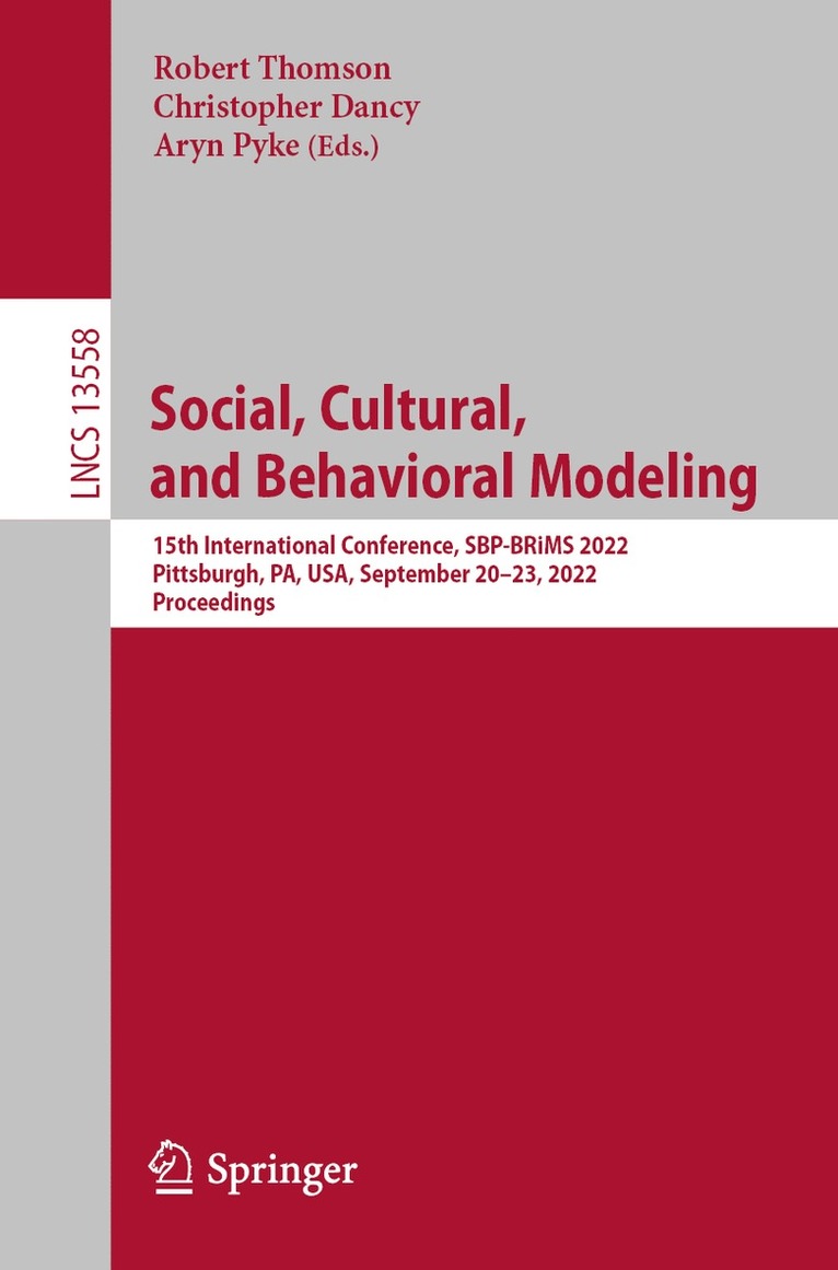 Robert Thomson, Christopher Dancy, Aryn Pyke - Social, Cultural, and Behavioral Modeling, Häftad