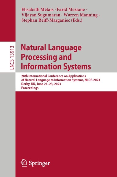 Elisabeth Métais, Farid Meziane, Vijayan Sugumaran, Warren Manning, Stephan Reiff-Marganiec - Natural Language Processing and Information Systems, Häftad