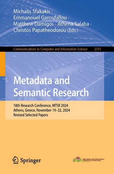 Michalis Sfakakis, Emmanouel Garoufallou, Matthew Damigos, Athena Salaba, Christos Papatheodorou - Metadata and Semantic Research, Häftad
