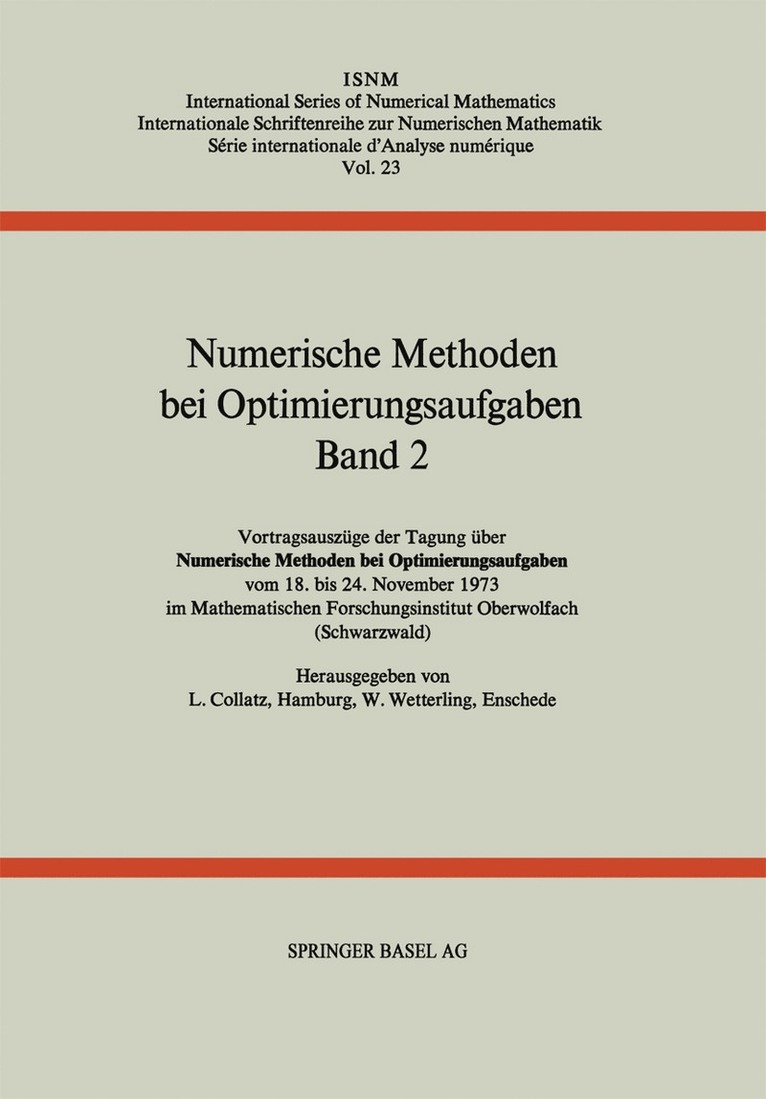 COLLATZ, WETTERLING, Collatz, Wetterling - Numerische Methoden bei Optimierungsaufgaben, Häftad