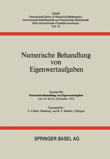 COLLATZ, HADELER - Numerische Behandlung von Eigenwertaufgaben, Häftad