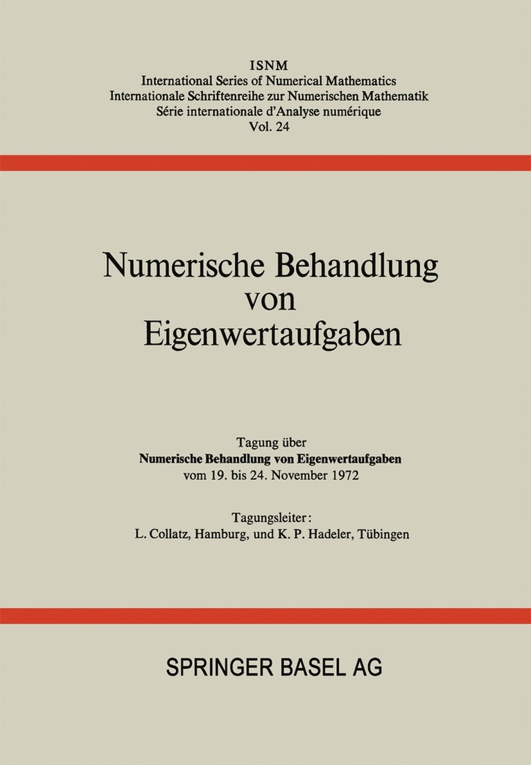 COLLATZ, HADELER, Collatz, Hadeler - Numerische Behandlung von Eigenwertaufgaben, Häftad