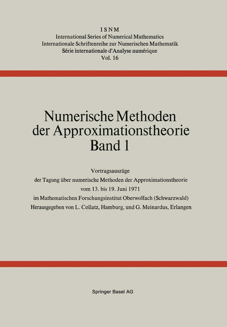 COLLATZ, MEINARDUS, Collatz, Meinardus - Numerische Methoden der Approximationstheorie, Häftad
