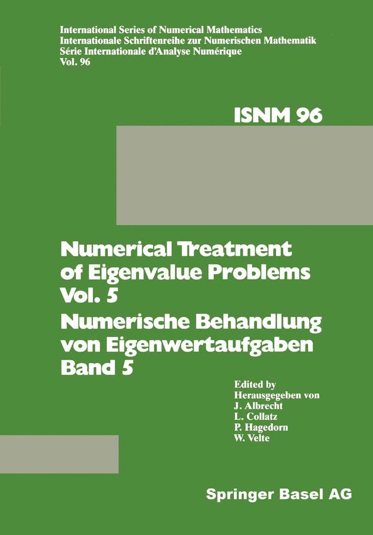 ALBRECHT, COLLATZ, HAGEDORN, VELTE, Albrecht, Collatz, Hagedorn, Velte - Numerical Treatment of Eigenvalue Problems Vol. 5 / Numerische Behandlung von Eigenwertaufgaben Band 5, Häftad