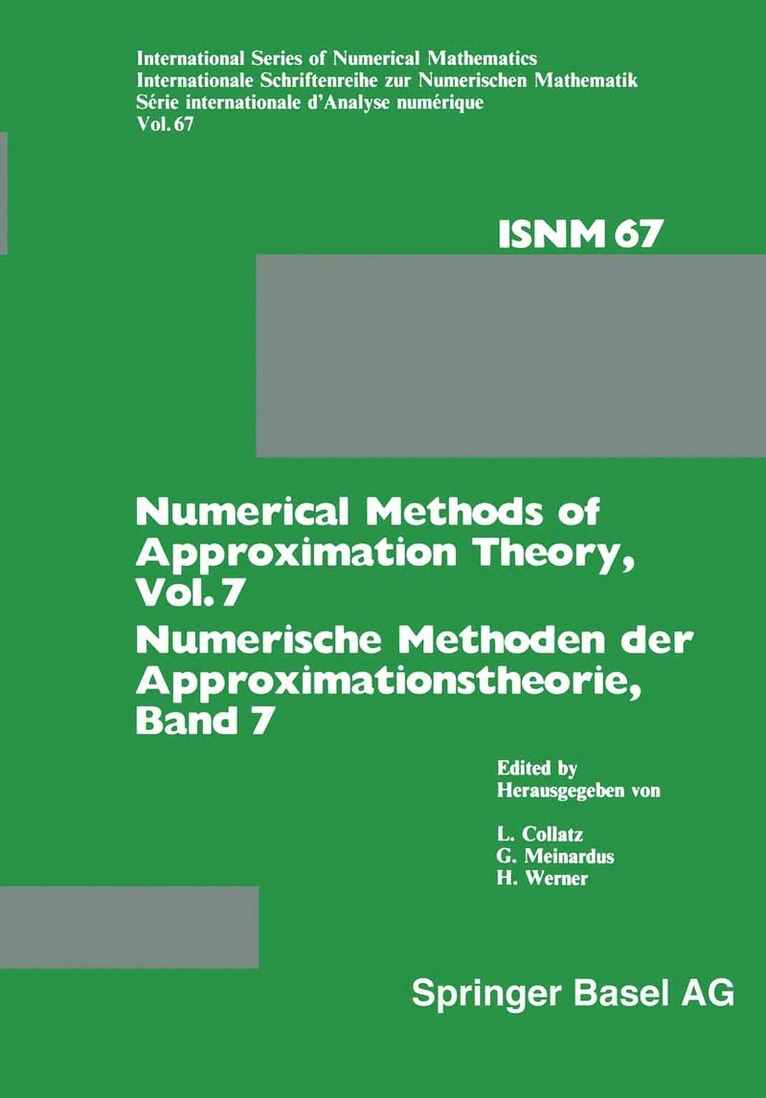 L. Collatz, G. Meinardus, H. Werner - Numerical Methods of Approximation Theory, Vol. 7 / Numerische Methoden der Approximationstheorie, Band 7, Häftad