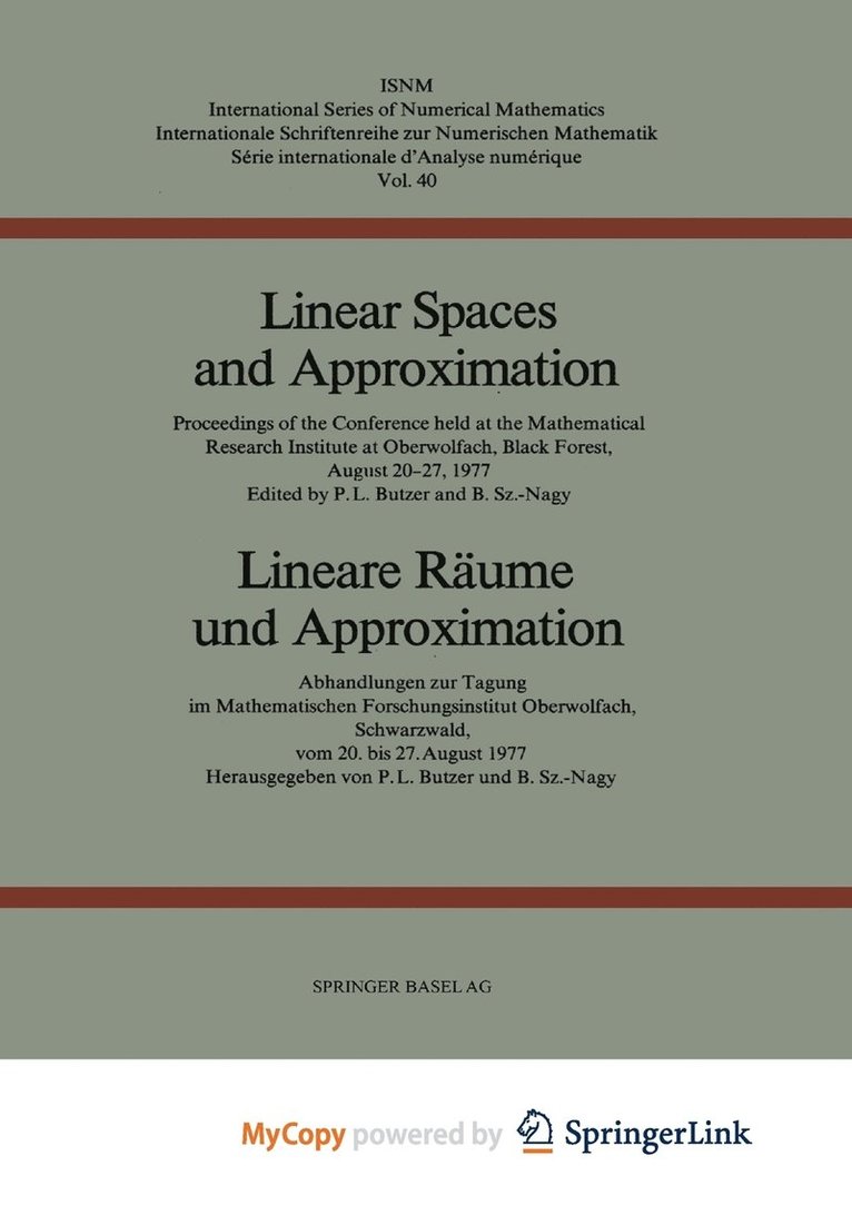 Linear Spaces And Approximation / Lineare Raume Und Approximation 1