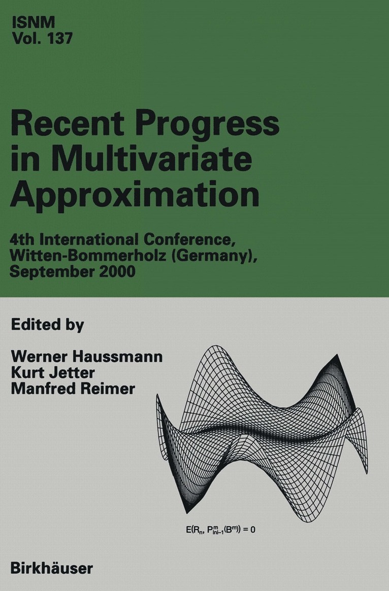 Werner Haussmann, Kurt Jetter, Manfred Reimer - Recent Progress in Multivariate Approximation, Häftad