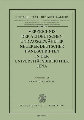 Verzeichnis Altdeutscher Handschriften: Vol 2 Universitaetsbibliothek Jena 1