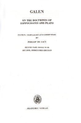 Philipp Delacy - On the Doctrines of Hippocrates and Plato, 4,1,2, Second Part, Inbunden