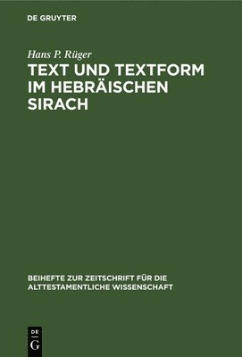 bokomslag Text und Textform im hebrischen Sirach