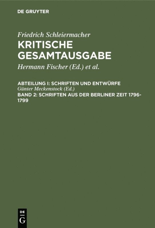 Günter Meckenstock - Schriften aus der Berliner Zeit 1796-1799, Inbunden