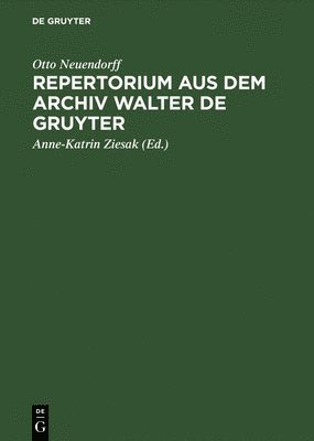 Repertorium Der Briefe Aus Dem Archiv Walter De Gruyter 1