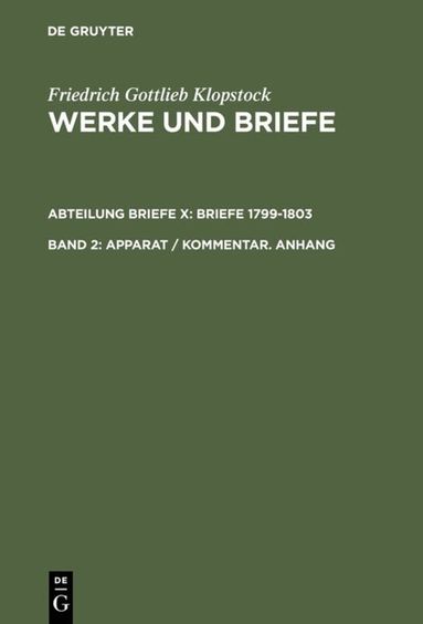 Friedrich Gottlieb Klopstock, Rainer Schmidt, Elisabeth Höpker-Herberg, Horst Gronemeyer, Klaus Hurlebusch, Rose-Maria Hurlebusch - Apparat / Kommentar. Anhang, Inbunden