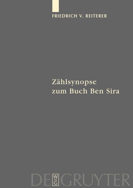 Friedrich V. Reiterer - Zählsynopse zum Buch Ben Sira, Inbunden