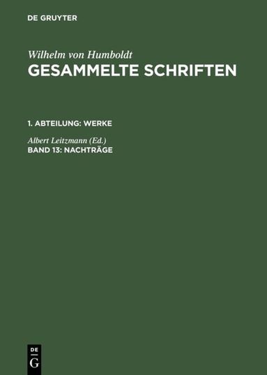 Wilhelm von Humboldt, Albert Leitzmann - Nachträge, Inbunden