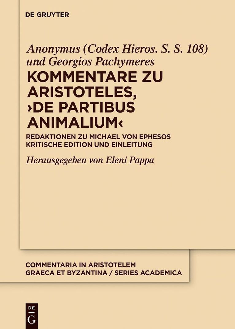 Kommentare zu Aristoteles, De partibus animalium 1