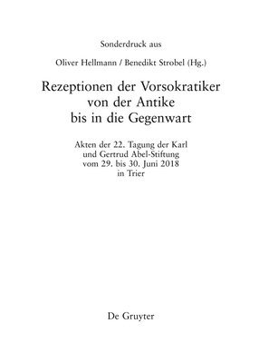Oliver Hellmann, Benedikt Strobel - Rezeptionen Der Vorsokratiker Von Der Antike Bis in Die Gegenwart, Inbunden