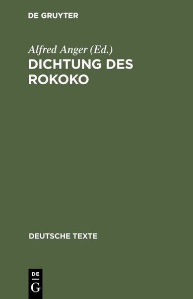 Alfred Anger - Dichtung des Rokoko, Inbunden