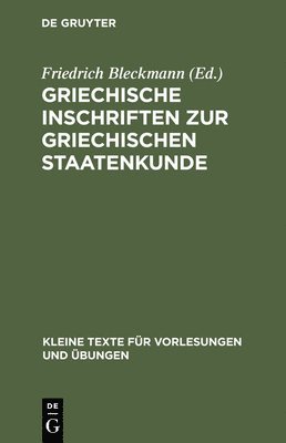 bokomslag Griechische Inschriften Zur Griechischen Staatenkunde