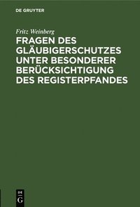 bokomslag Fragen Des Glubigerschutzes Unter Besonderer Bercksichtigung Des Registerpfandes