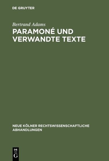 Bertrand Adams - Paramoné und verwandte Texte, Inbunden