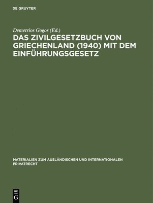 bokomslag Zivilgesetzbuch von Griechenland (1940) mit dem Einführungsgesetz