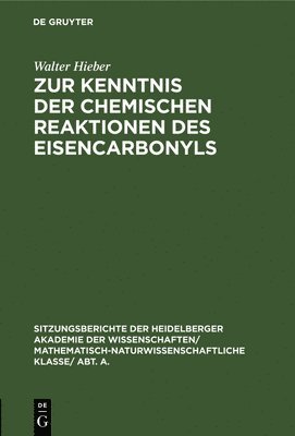 bokomslag Zur Kenntnis Der Chemischen Reaktionen Des Eisencarbonyls