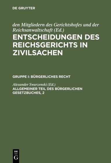 Alexander Swarzenski - Allgemeiner Teil des Bürgerlichen Gesetzbuches, 2, Inbunden