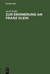 bokomslag Zur Erinnerung an Franz Klein