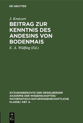 J Kratzert, E A Wülfing - Beitrag Zur Kenntnis Des Andesins Von Bodenmais, Inbunden