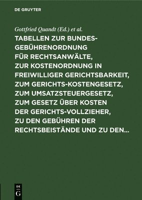 bokomslag Tabellen Zur Bundesgebhrenordnung Fr Rechtsanwlte, Zur Kostenordnung in Freiwilliger Gerichtsbarkeit, Zum Gerichtskostengesetz, Zum Umsatzsteuergesetz, Zum Gesetz ber Kosten Der