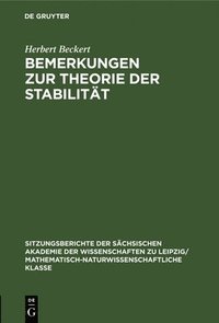 bokomslag Bemerkungen Zur Theorie Der Stabilitt