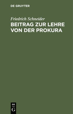 bokomslag Beitrag Zur Lehre Von Der Prokura