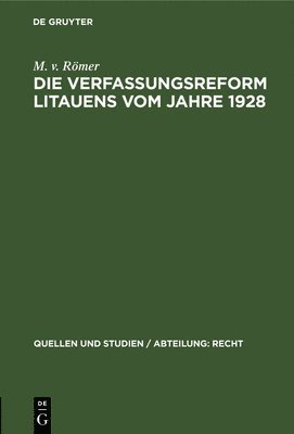 bokomslag Die Verfassungsreform Litauens Vom Jahre 1928