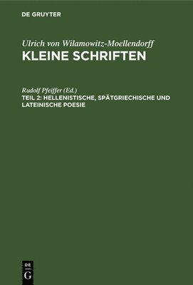 Hellenistische, Sptgriechische Und Lateinische Poesie 1